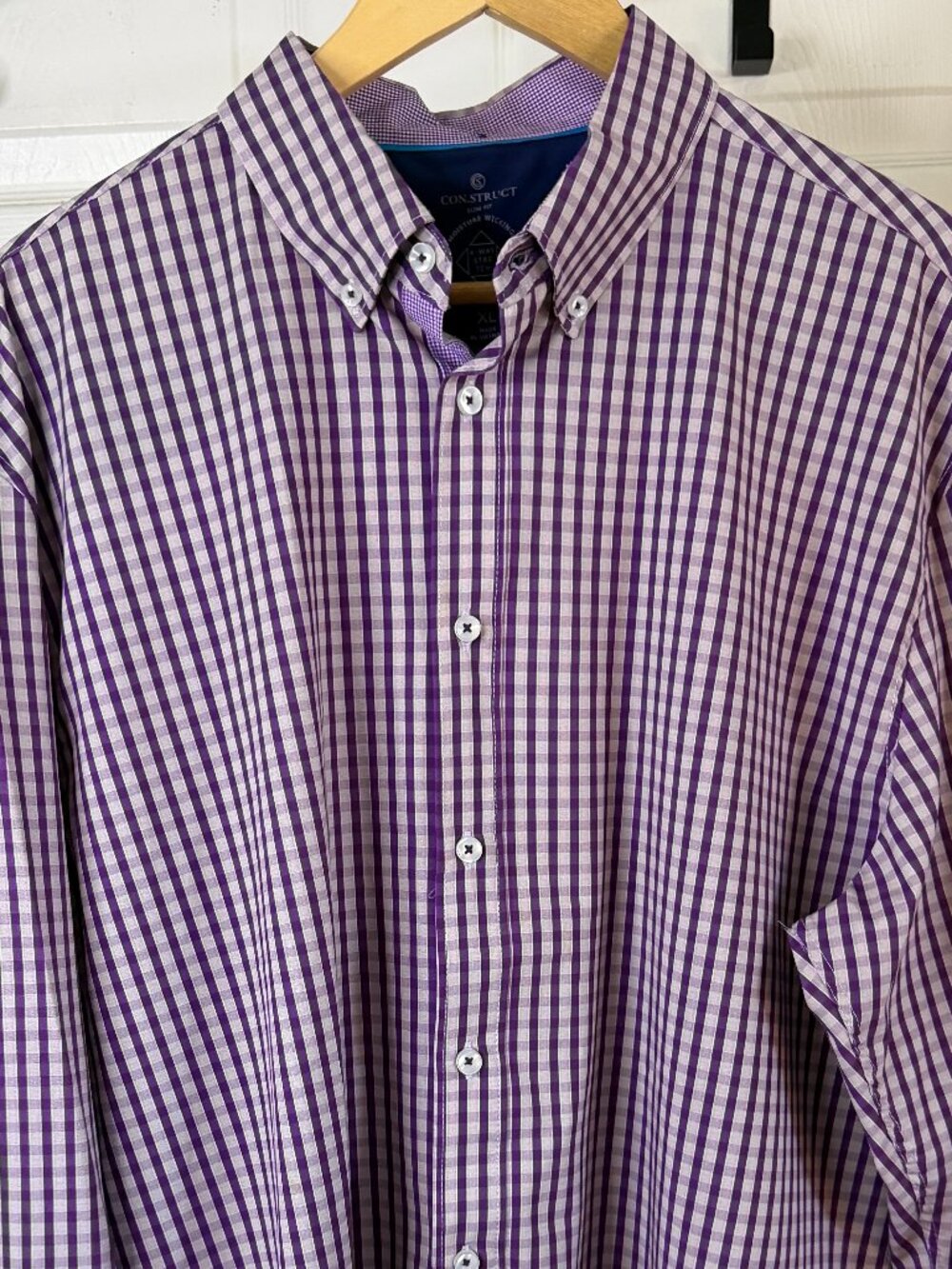 Con.Struct Performance Gingham Button-Down Shirt XL Purple White